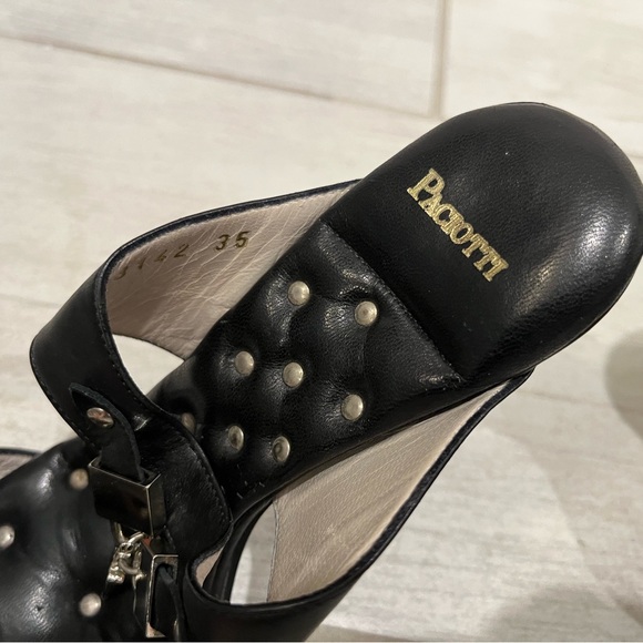 Cesare Paciotti Black Leather 2 Strap Stiletto Heels with Silver Dagger Charm - Picture 6 of 16